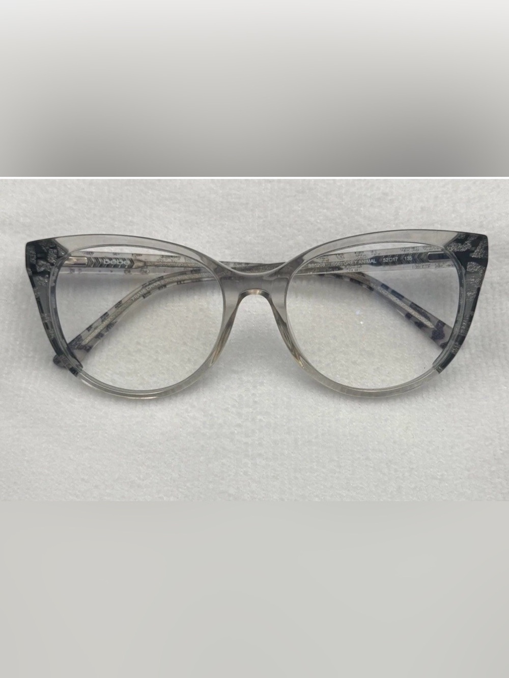 Bebe Eyeglasses, Frames Only, BB5208 050 52-17-135 Plastic Grey Animal